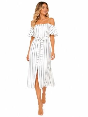 Palmer Harding White Stripe Linen Midi Dress XS
